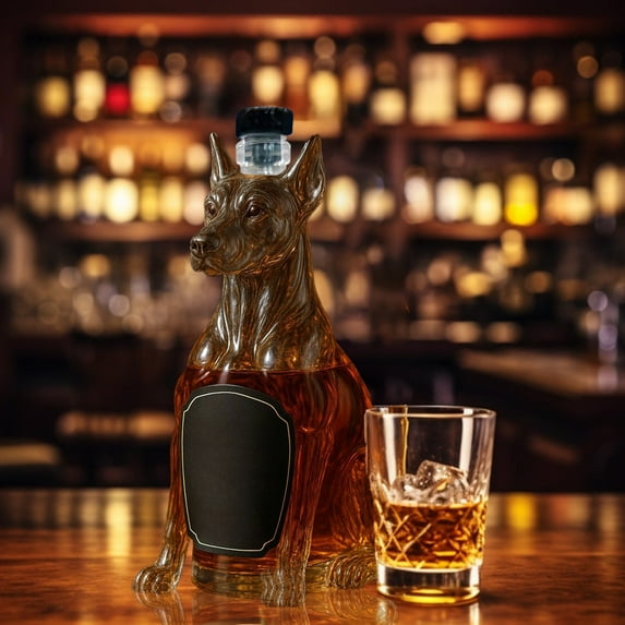Eoozwa Whiskey Decanter Funny Dog-Shaped Liquor Bottle for Home Bar, Office & Gift, Unique 3D Glass Alcohol Dispenser & Red Wine Decanter for Dog Lovers & Whiskey Fans