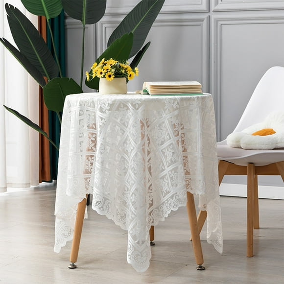Eoozwa White Lace Tablecloth 23.62x23.62In for Rustic Boho Wedding Bridal Shower Party Decoration, Classy Overlay Long Vintage Embroidered Reception Table Cloth Decor
