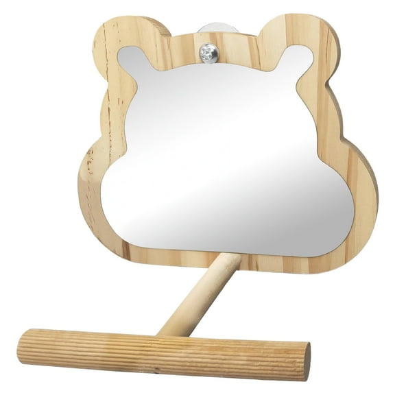 Eoozwa Wooden Bird Cage Mirror with Perch Stand Natural Safe Chewing Toy for Parakeets Cockatiels Interactive Pet Accessory