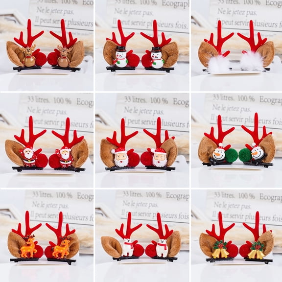Eoperou 1 Pair Christmas Hair Clips Cartoon Decor Plush Ears Deer Antler Cute Anti-slip Hair Accessories Headwear Xmas Adults Kids Duck Billed Hair Clips for Party