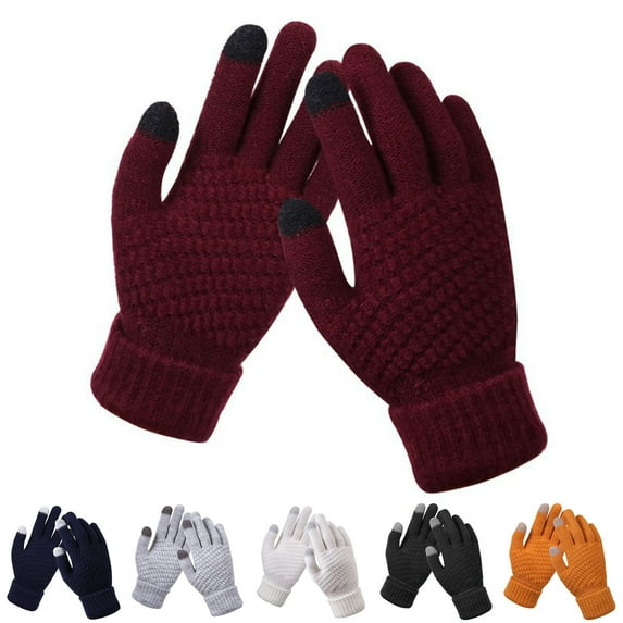 Eoperou 1 Pair Cycling Gloves Full Finger Touchscreen Knitted Thickened Stretchy Keep Warm Solid Color Autumn Winter Women Motorcycle Riding Gloves for Outdoor