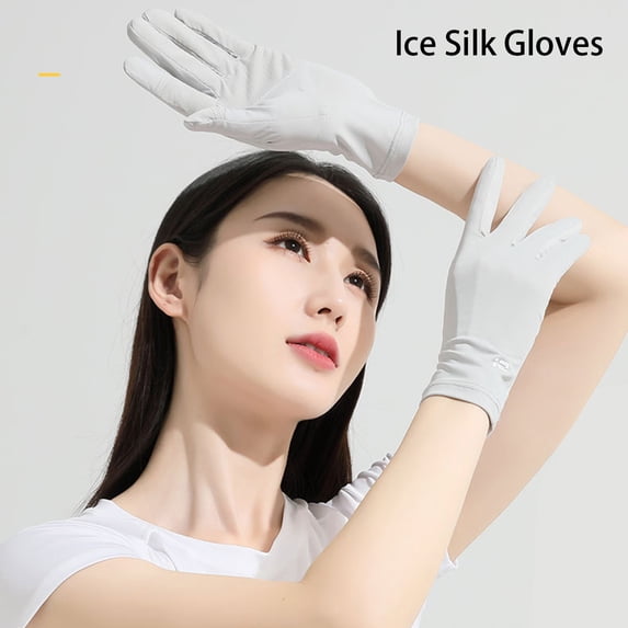Eoperou 1 Pair Fingertip Opening Anti-slip Palm Solid Color Sunscreen Mittens Women Anti-UV Ice Silk Thin Gloves