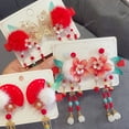 thumbnail image 1 of Eoperou 1 Pair Girls Hairpins Chinese Style Long Tassel Flower Beads Bow Decor Anti-slip Festive Photo Prop New Year Hair Decoration Hair Clips Cosplay Hair Accessories, 1 of 8