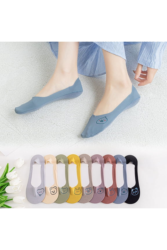 1 Pair Liner Socks Non-slip Breathable Invisible Animal Print Women Ice Silk Socks for Summer