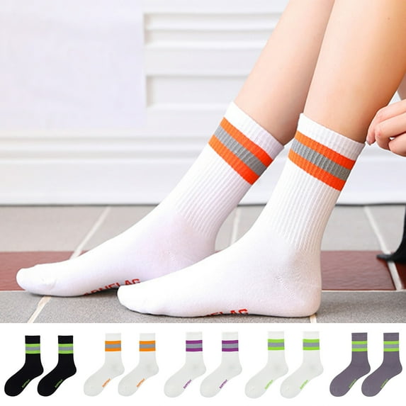 Eoperou 1 Pair Men Stockings Comfortable Soft Fabric Durable Super Breathable Vibrant Colors Ankle Protection Stretchy Night Reflective Stripe High Elasticity Student Long Socks for Running