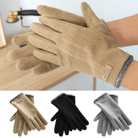 Eoperou 1 Pair Men Winter Gloves Full Fingers Anti-slip Thick Warm Plush Soft Lightweight Windproof Touch Screen Outdoor Cycling Skiing Gloves