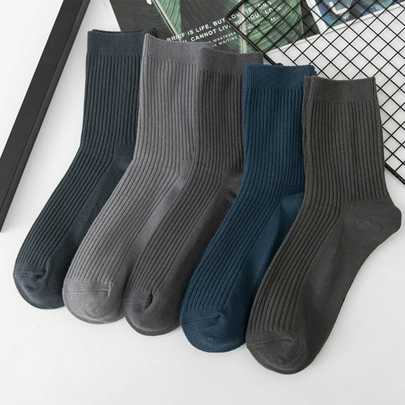 Eoperou 1 Pair Men Winter Socks Solid Color Striped High Elasticity Knitted Soft Warm Anti slip Breathable Mid tube Ankle Floor Socks