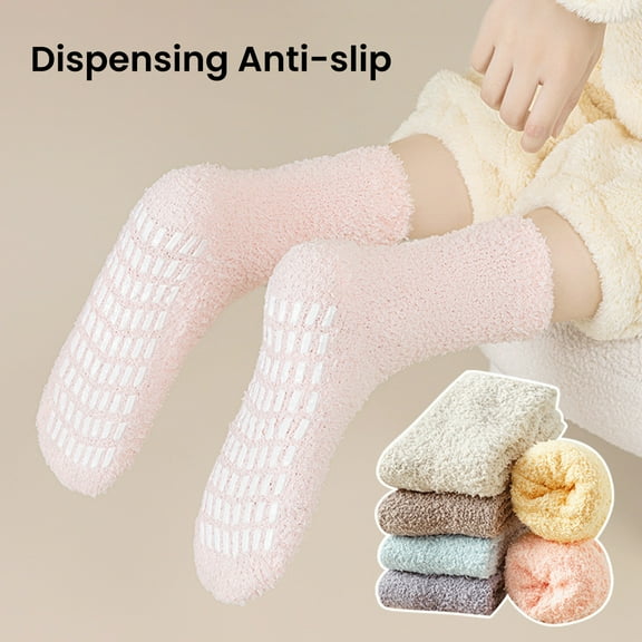 Eoperou 1 Pair Non-Slip Fuzzy Cozy Socks Super Soft Non-Fading Cold Protection Winter Warm Fluffy Sleep Socks for Women