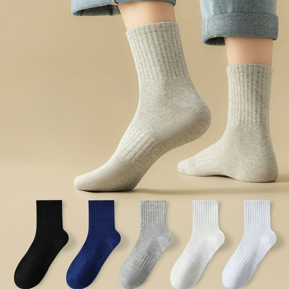 Eoperou 1 Pair Socks Thickened Elastic Anti-slip Mid-tube Solid Color Matching Floor Socks Warm Soft No Ddor Sweat Absorption Four Seasons Socks