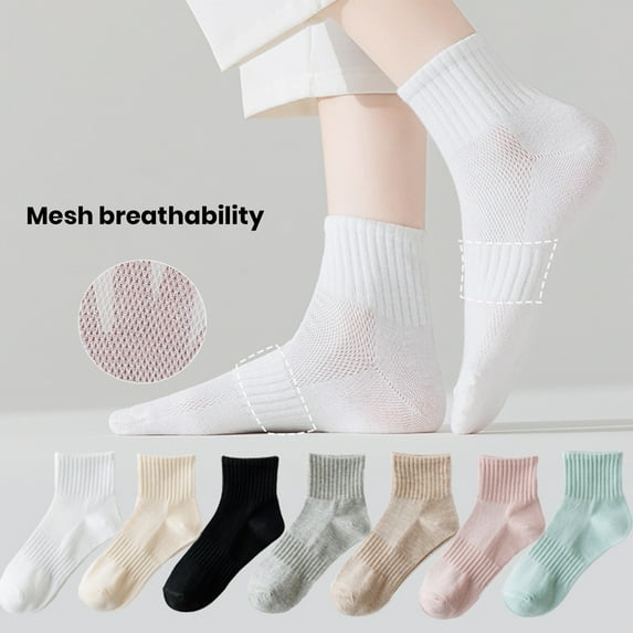 Eoperou 1 Pair Summer Thin Solid Color Mid-tube Socks Mesh Thin Breathable Anti-slip Ribbed Cuffs Sport Socks Shoes Accessories