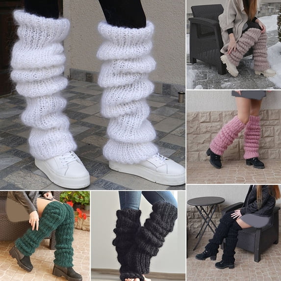 Eoperou 1 Pair Winter Calf Socks Cozy Thick Knitted Solid Color Anti-slip Warm Pile Socks Leg Warmers JK Boots Stocking Lolita Boot Covers Foot Warming Covers