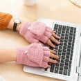 thumbnail image 1 of Eoperou 1 Pair Winter Gloves Thick Coral Fleece Half-finger Solid Color Flip Cover Warm Cold-proof Soft Anti-slip Mittens Student Writing Typing Gloves, 1 of 8