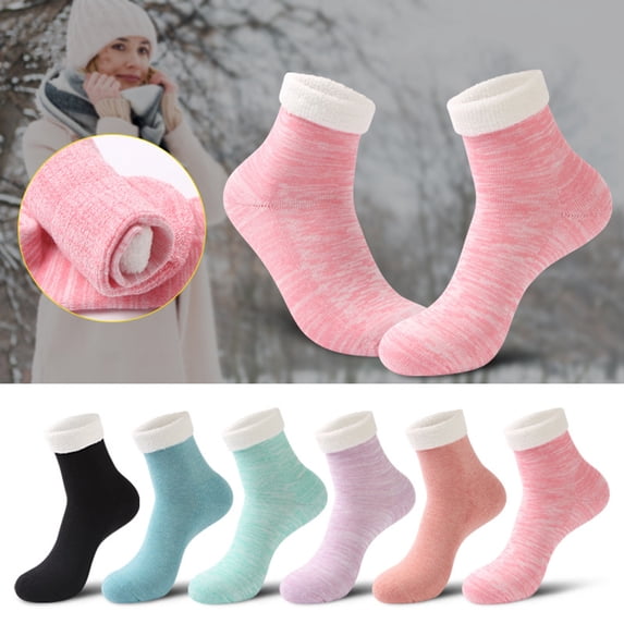Eoperou 1 Pair Winter Socks Thick High Elasticity Warm Anti-slip Mid-tube Color Matching Soft No Odor Unisex One Size Floor Socks