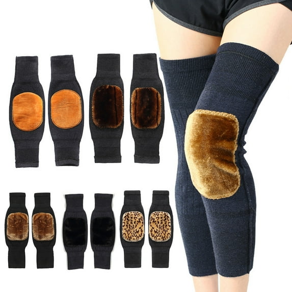 Eoperou 1 Pair Winter Thermal Knee Pads Knitted Thickened Plush Elastic Soft Heat Retention Anti-slip Knee Protection Leg Warmers Leg Wrap Socks Knee Sleeves