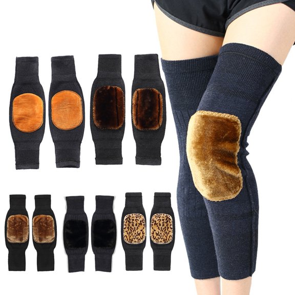 Eoperou 1 Pair Winter Thermal Knee Pads Knitted Thickened Plush Elastic Soft Heat Retention Anti-slip Knee Protection Leg Warmers Leg Wrap Socks Knee Sleeves