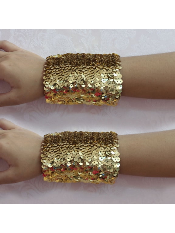 1 Pair Women Girls Shiny Sequins Bracelets Stretchy Sparkling Bracelet Cuffs Cosplay Dance Party Props