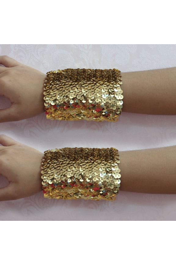 1 Pair Women Girls Shiny Sequins Bracelets Stretchy Sparkling Bracelet Cuffs Cosplay Dance Party Props