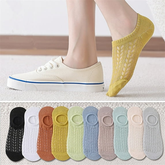 Eoperou 1 Pair Women Socks Invisible Super Breathable Soft Fabric Solid Color High Elasticity See-through Mesh Non-slip Sweat Absorption Lady Boat Socks for Daily Wear