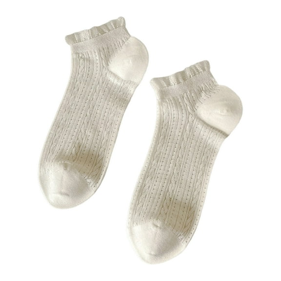Eoperou 1 Pair Women Summer Spring Socks Thin Mesh Shirring Low-cut Solid Color High Elasticity Anti-slip Sweat-absorption Anti-shrink Daily Socks