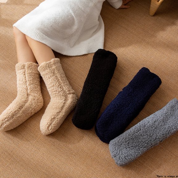 Eoperou 1 Pair Women Winter Socks - Mid-tube Thick Thermal Insulation Home Bedroom Wear Floor Socks Solid Color Anti-slip Knitted Daily Wear Sport Socks