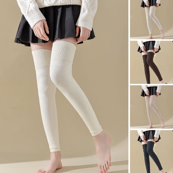 Eoperou 1 Pair Women Winter Stockings Knitted Legs Protection Warm Cold-proof Toeless Elastic Anti-slip Warm Soft Slim Fit Leg Warmers Thigh Socks Foot Covers