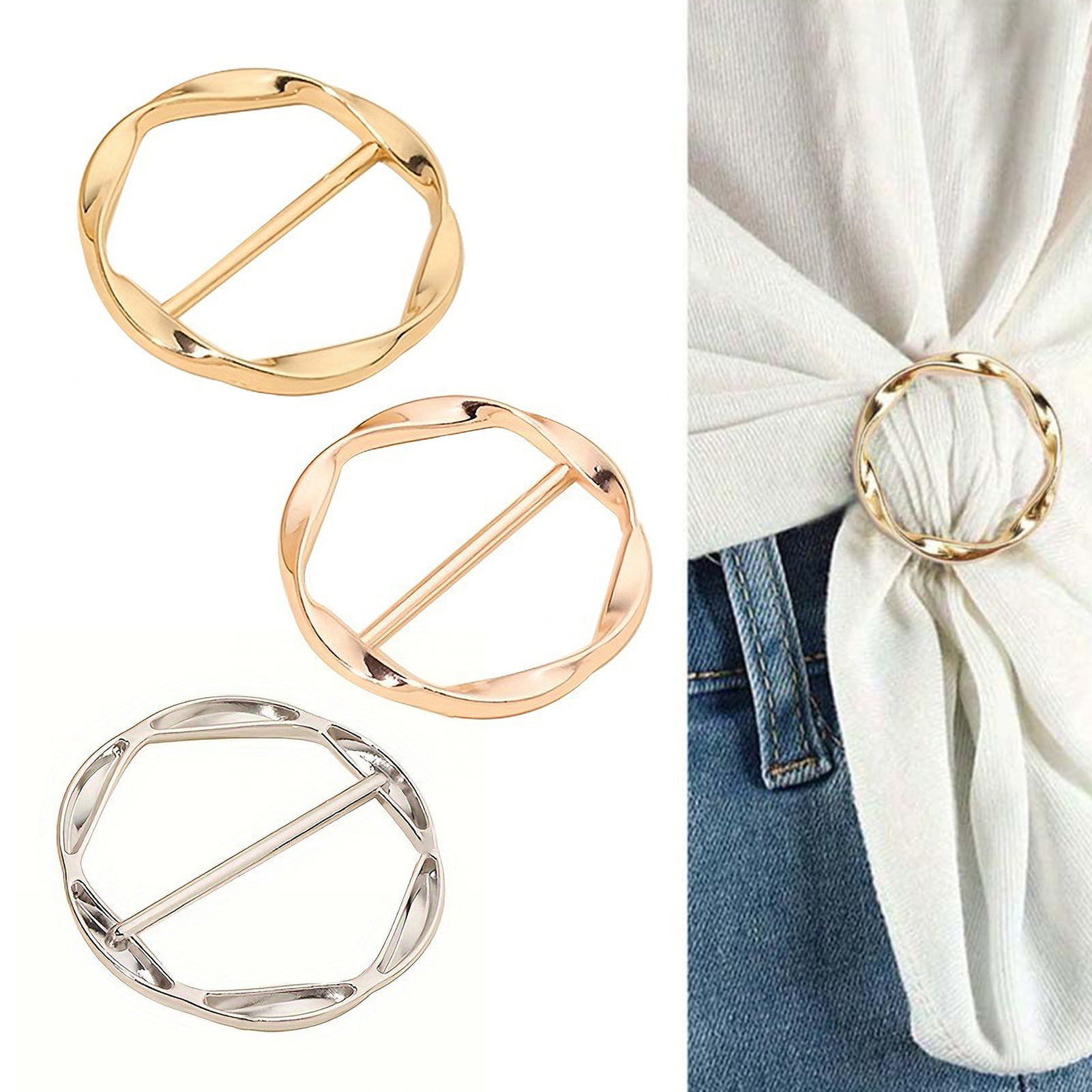 6PCS Silk Scarf Ring Clips - Gold & Silver Glitter Rhinestone Shirt Ties, Waist Buckle Fashion Accessories For Women (Zinc Alloy)
