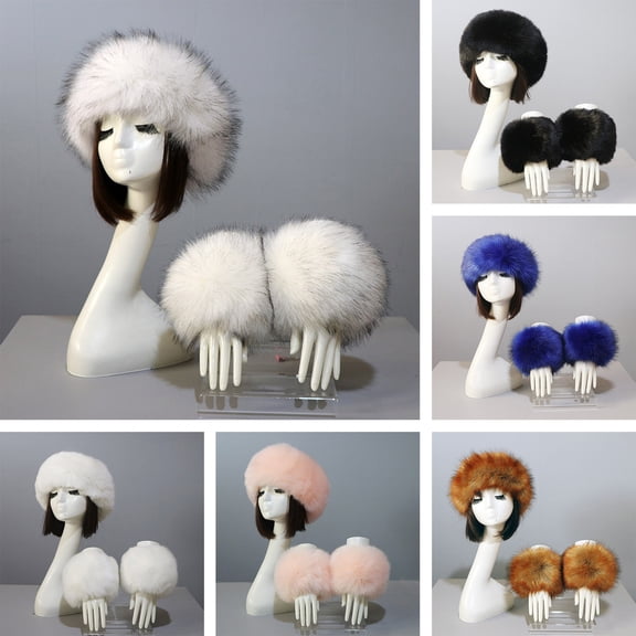 Eoperou 1 Set Winter Cap Cuffs Set Solid Color Fluffy Faux Fur Empty Top Soft Keep Warm Elastic Cozy Women Hat Cuffs Set for Outdoor