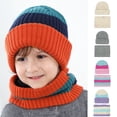 thumbnail image 1 of Eoperou 1 Set Winter Hat Stretch High Elasticity Fuzzy Soft Thicken Keep Warm Stripe Children Knitted Hat Scarf Suit for Outdoor, 1 of 8
