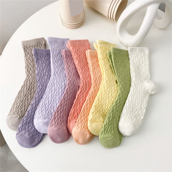 Eoperou 10 Pairs Women Stocking Solid Color Breathable Cotton Candy Color Rough Surface Ankle Socks Daily Clothes