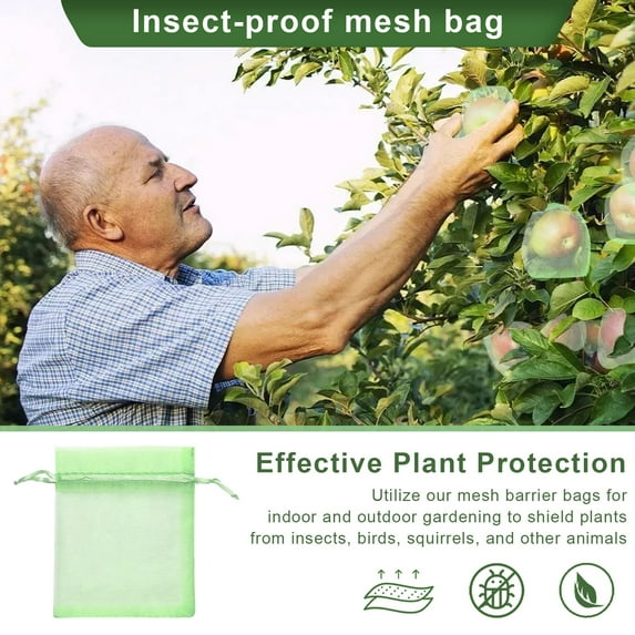 Eoperou 100Pcs Insect-proof Mesh Bags Drawstring Closure Good Breathability Prevent Insect Grape Peach Fruit Protection Bags Fruit Net Pouch Vegetable Cover Bag