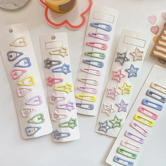 Eoperou 10Pcs Candy Color Elastic Anti-slip Girl Hairpin Sweet Beautiful Cute Cartoon Heart Star Shape BB Bang Clips Hair Accessories