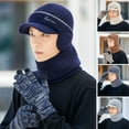 thumbnail image 1 of Eoperou 1Pc/2Pcs Wide Brim Striped Stitch Thick Hat Scarf Set Men Ear Winter Knitted Baseball Cap Neckerchief, 1 of 8