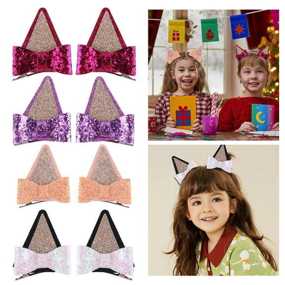 Eoperou 2Pcs Toddler Kids Glitter Dog Ears Bowknot Hair Clips Shinny Sequins Decor Hair Pins Party Favor Decorations Supplies