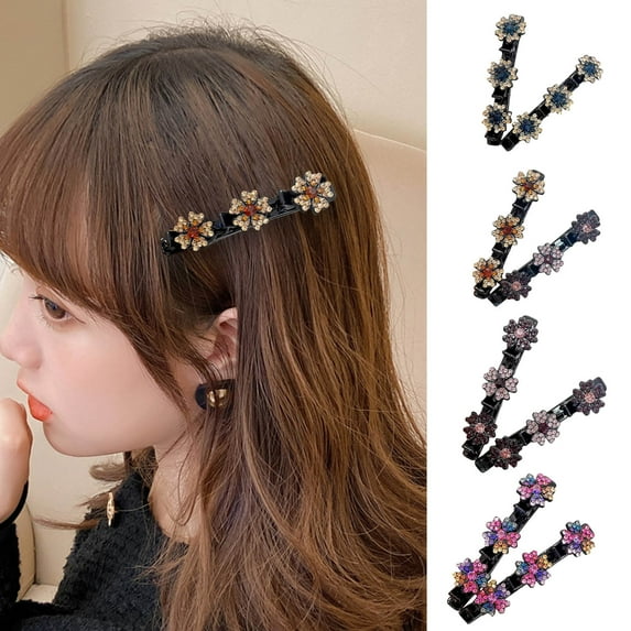 Eoperou 2Pcs Women Hair Clips Flower Colorful Rhinestones Headwear Shiny Anti Fall Ladies Hair Barrettes Hair Accessories