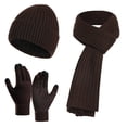 thumbnail image 1 of Eoperou 3 Pcs/Set Winetr Hat Scarf Gloves Set Unsiex Striped Solid Color Thick Warm Elastic Anti-slip Neck Head Hands Protection Cozy Windproof Outdoor Cycling Cap Neck Warmer Gloves Set, 1 of 8