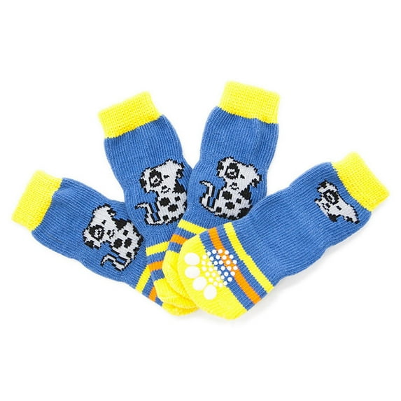 Eoperou 4Pcs Pet Stocking Puppy Print Anti-skid Breathable Elastic Pet Dogs Three Sections Long Socks for All Seasons