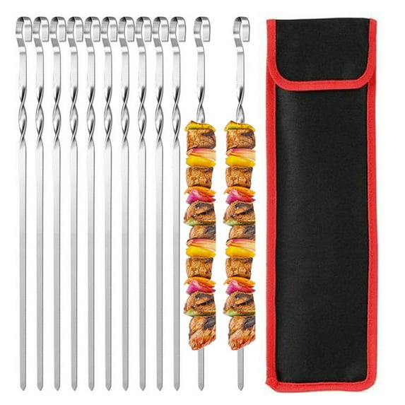Eoperou 6/10/20Pcs BBQ Skewers Grill Skewers with Cloth Bag Easy to Clean Stainless Steel Kebab Sticks for Meat Veggies Marshmallows Fruits Rust-Proof Barbecue Accessories
