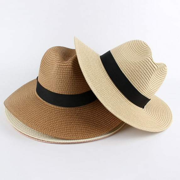 Eoperou Beach Sun Hat Straw Braid UV Protection Men Women Waterproof Anti Sun Boater Hat for Beach