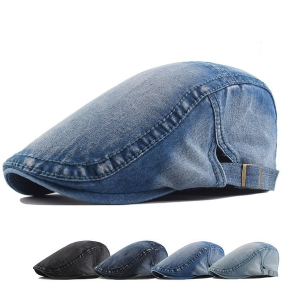 Eoperou Beret Hat Breathable Retro Style Solid Color Adjustable Non-Fading Decorative Soft Women Men Denim Beret Cap Decor for Camping