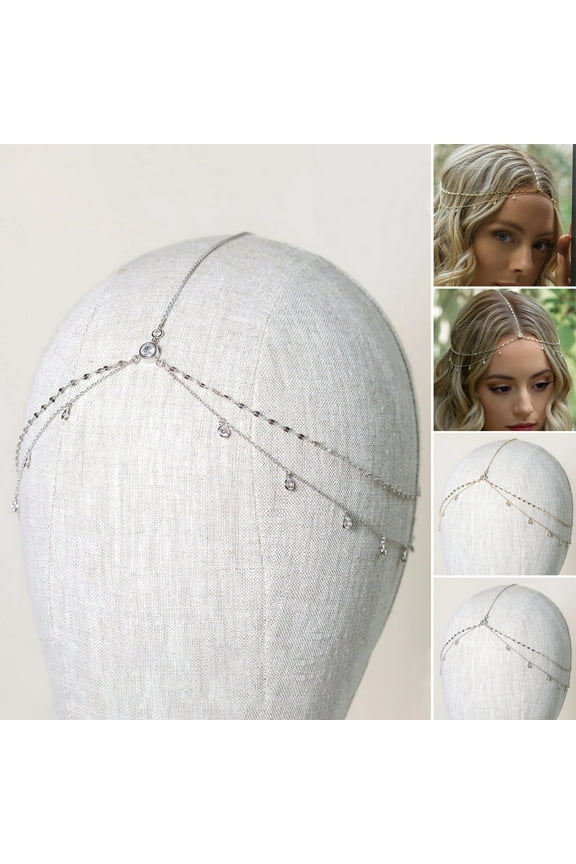 Boho Style Head Chain Rhinestones Pendant Double Layer Elegant Headpiece Bling Bridal Forehead Chain Jewelry Gift Hair Accessory