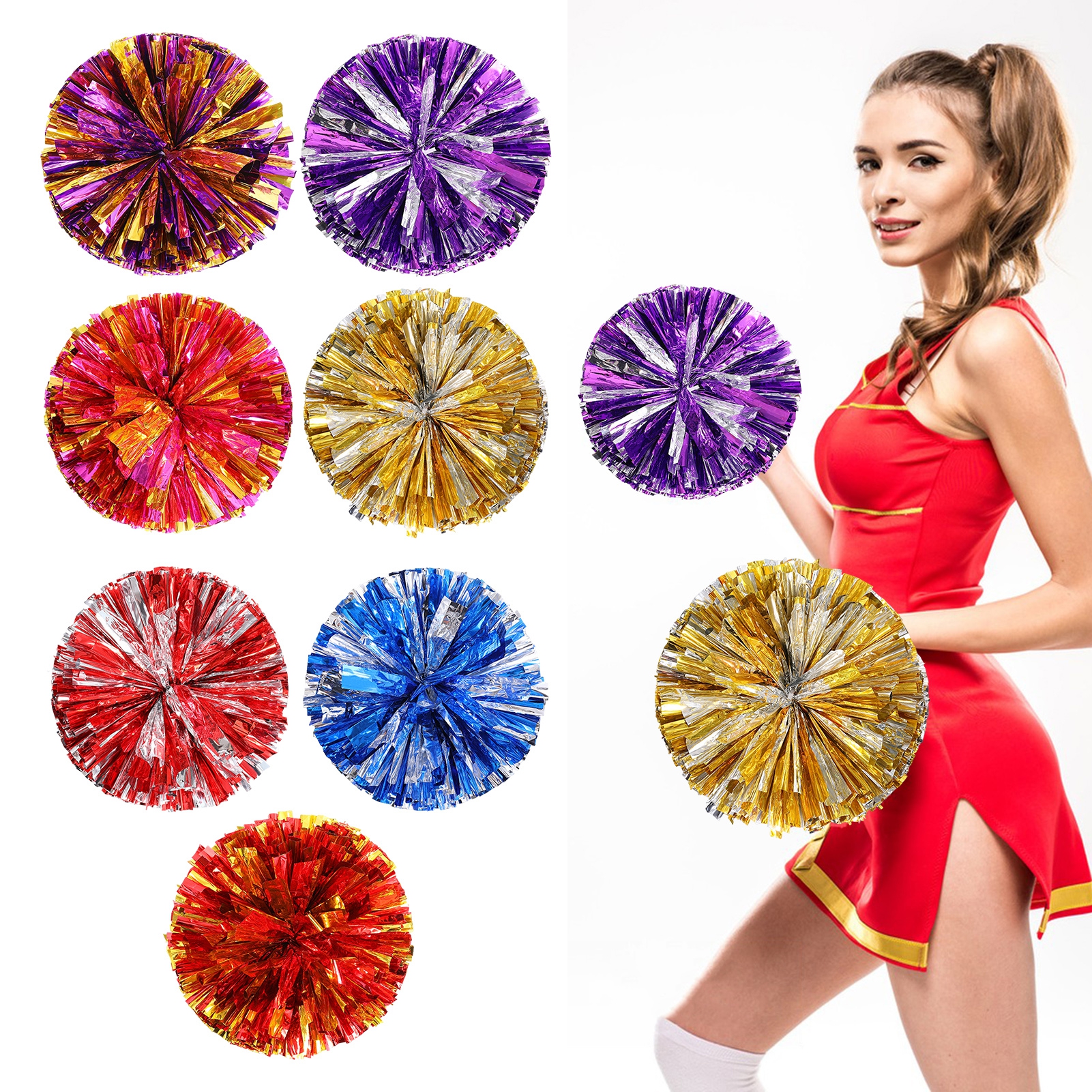 Pompons De Cheerleading - Lot De 6 Pompons Colorés Pour Supporter Vos équipes - Événements Sportifs Et Fêtes - 4