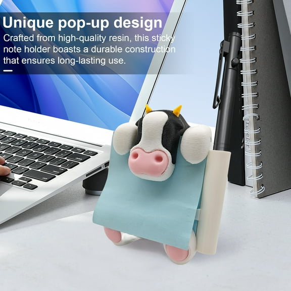 Eoperou Cow Sticky Note Holder Pop-up Note Dispenser with Pen Holder Suction Cup Design Sticky Note Dispenser Desktop Decoration Office Accessories