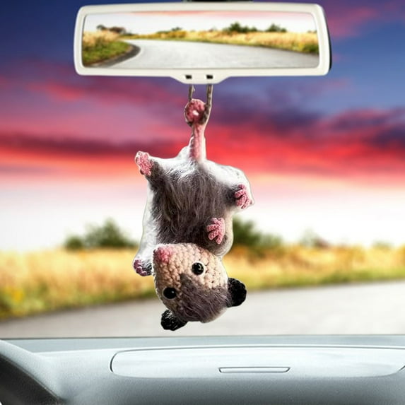 Eoperou Crochet Possum Car Hanging Decoration Handmade Knitting Mouse Auto Rearview Mirror Ornament Animal Pendant Car Interior Accessories