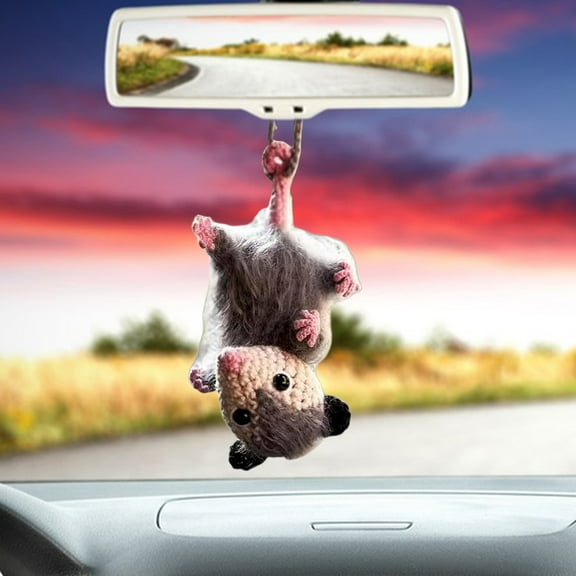 Eoperou Crochet Possum Car Hanging Decoration Handmade Knitting Mouse Auto Rearview Mirror Ornament Animal Pendant Car Interior Accessories