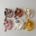thumbnail image 1 of Eoperou Cute Winter Warm Kids Girl Boys Baby Hat Fleece Hat with Ball Decor Patchwork Color Ear Protection Hat Soft Newborn Bonnet Hat, 1 of 7