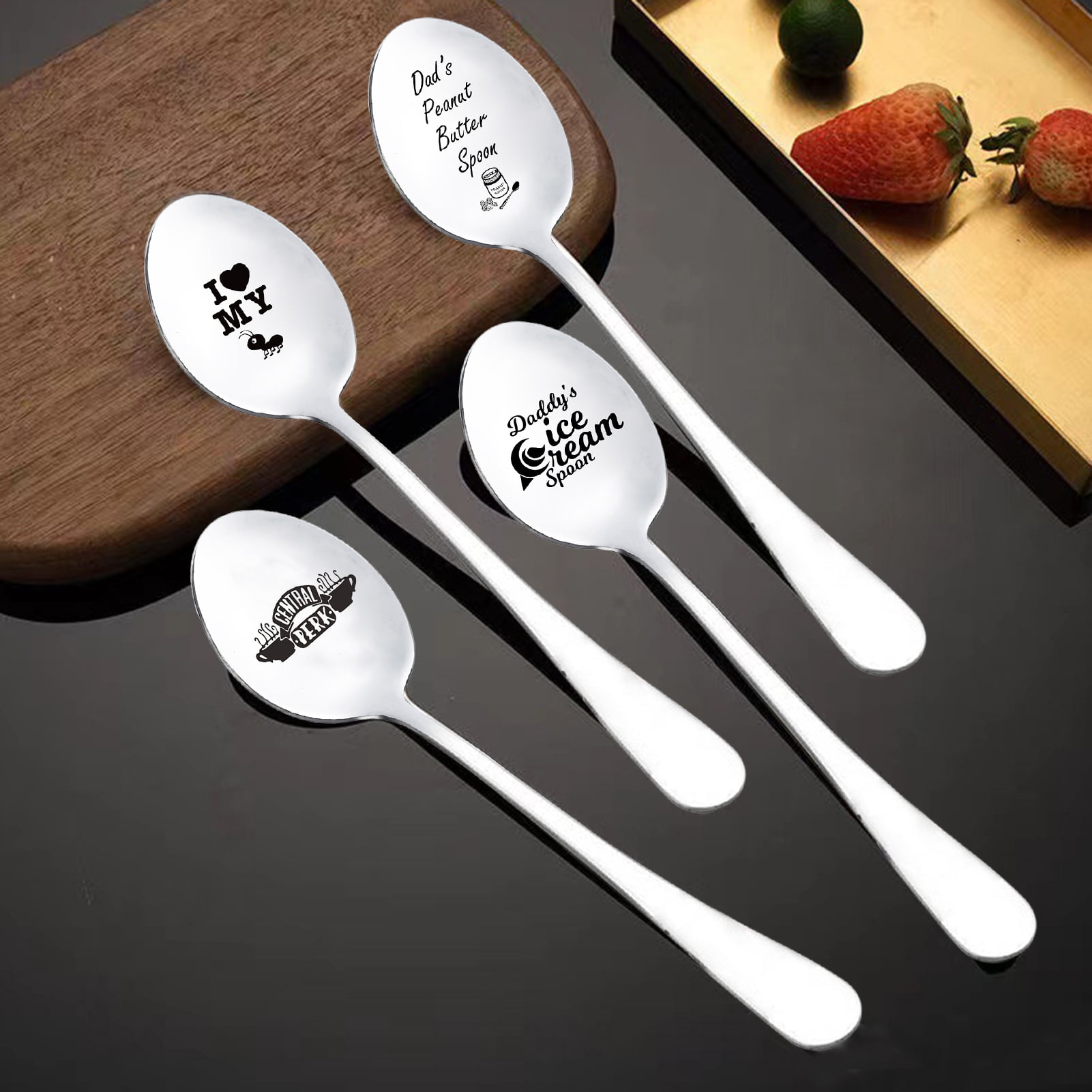 Topkoutáli Funny Engraved Ice Cream Spoon Gift For Dad & Grandpa | Papa's Ice Cream Lover Gift Set In Gift Box