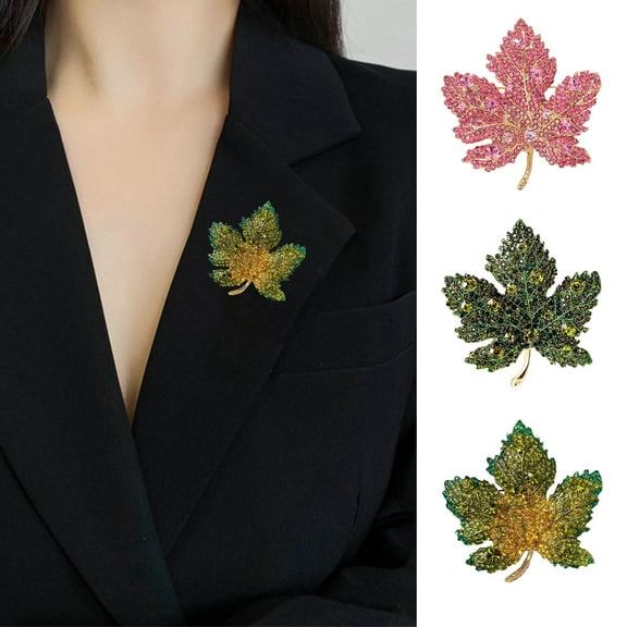 Eoperou Elegant Maple Leaf Shape Brooch Shining Rhinestones Inlaid Pin Sweater Coat Badge Clothes Accessories