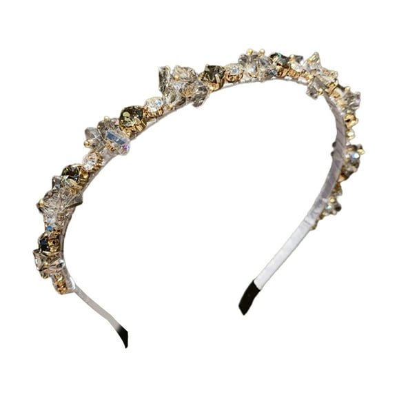 Eoperou Elegant Non-slip Fairy Girls Hair Hoop Shining Rhinestone Flower Decor Thin Party Headband Hair Accessories