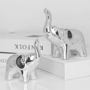 Eoperou Elephant Statue Home Decor - Ceramic Elephant Figurines Desktop Sculpture for Office Bookshelf Living Room