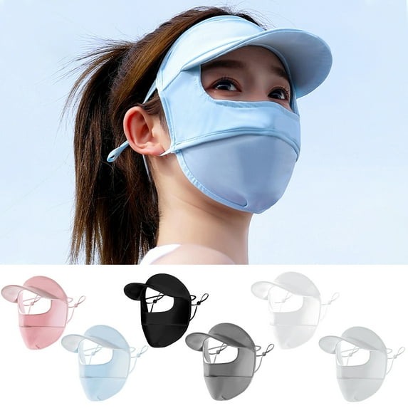 Eoperou Extended Brim Solid Color Cycling Headgear with Ear Loop Eyes Exposed Ice Silk Face Guard Sports Headwear Outdoor Supplies